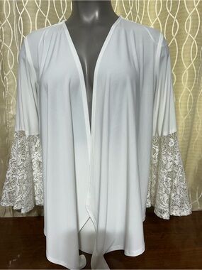 Women's White Lace-Trim Robe Cardigan - Elegant Open Front